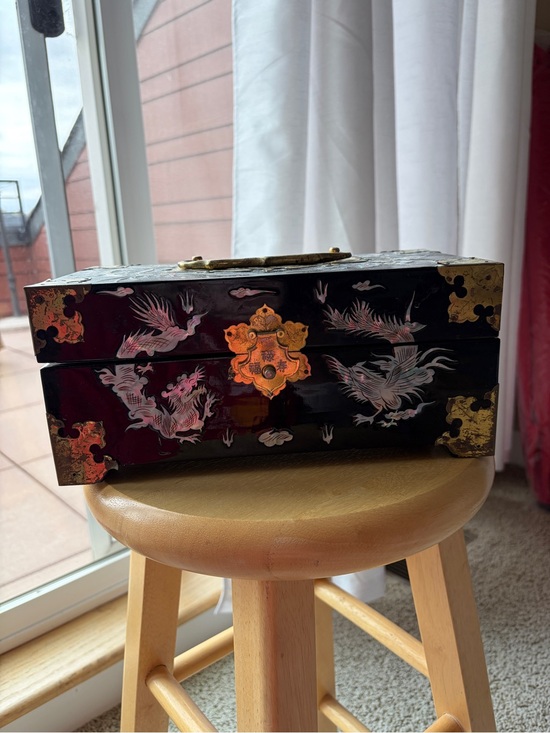 Other - Vintage Asian Jewelry Box from Thailand Mother of Pearl Brass Black Lacquer